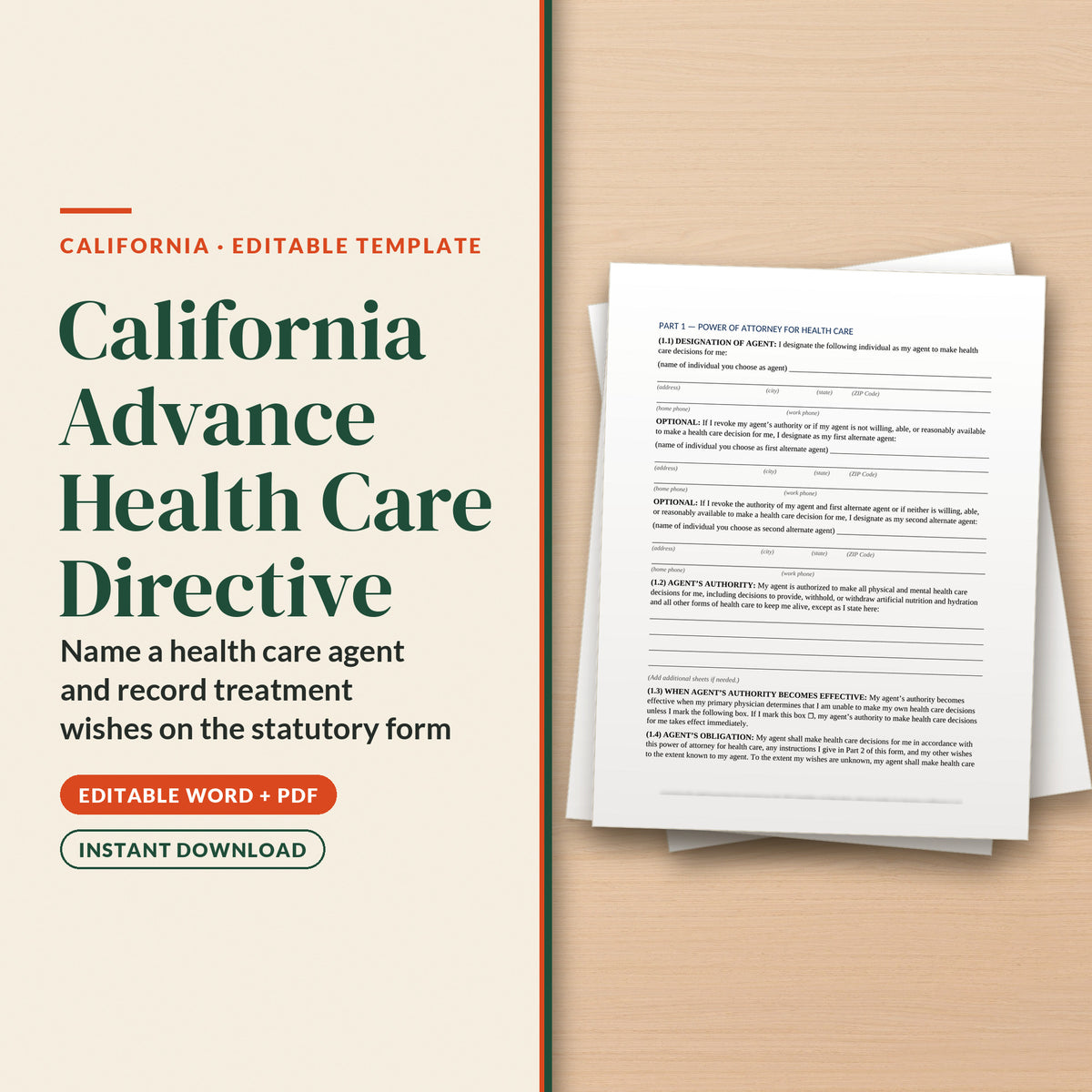 California Advance Health Care Directive Template, cover page