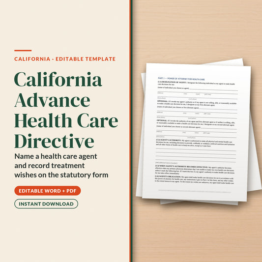 California Advance Health Care Directive Template, cover page
