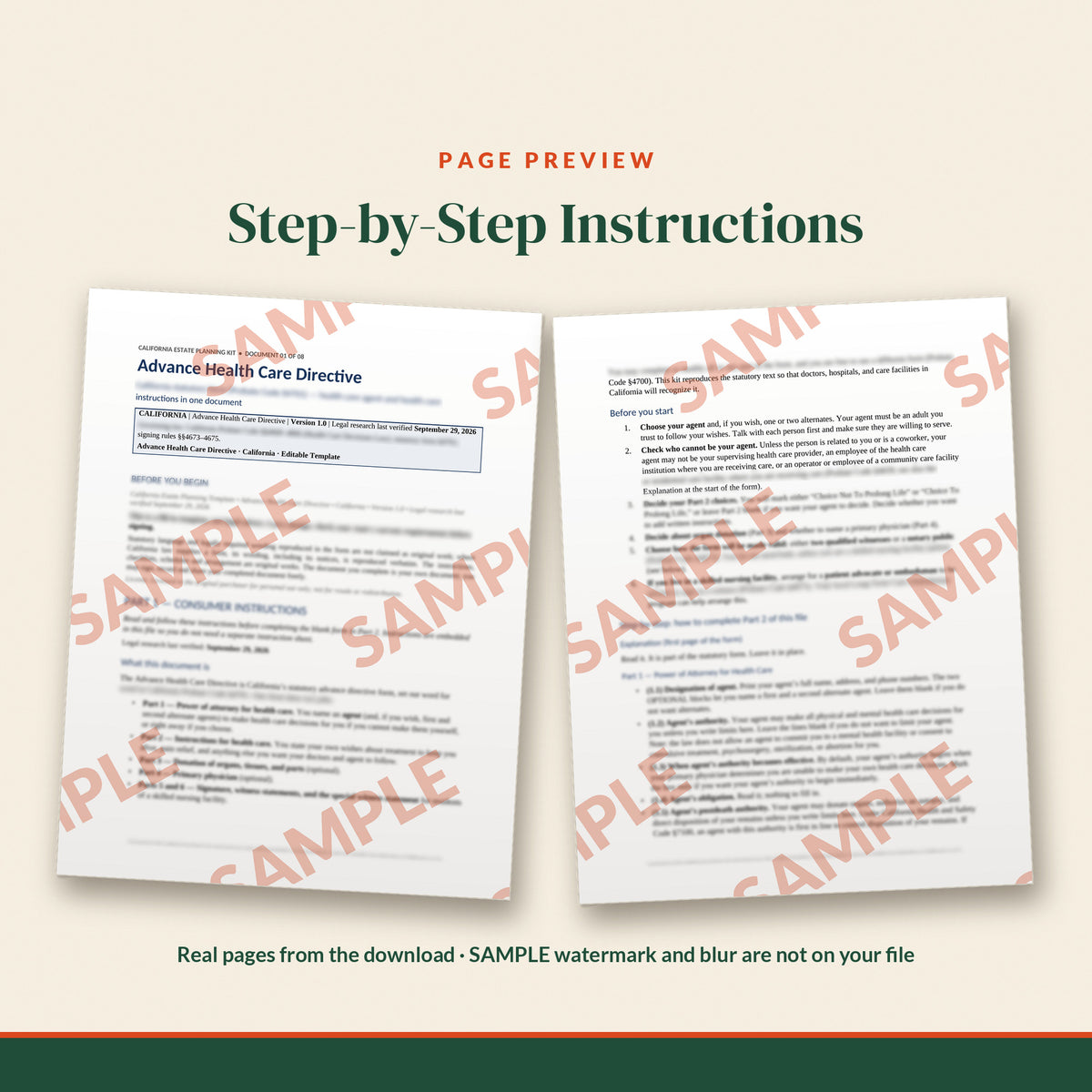 California Advance Health Care Directive Template, document preview, page 1