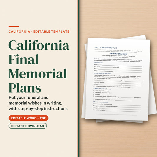 California Final Memorial Plans Template, cover page