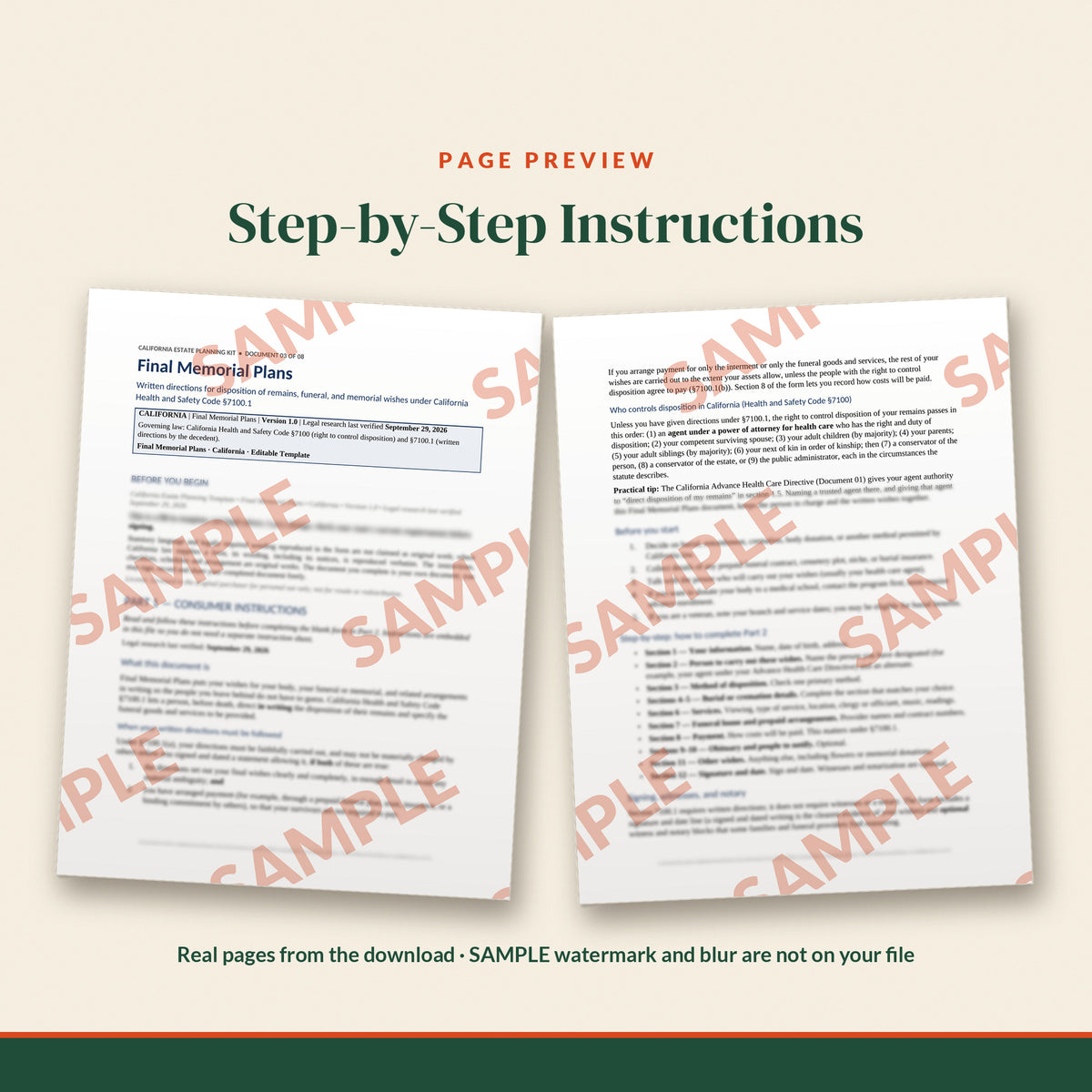 California Final Memorial Plans Template, document preview, page 1