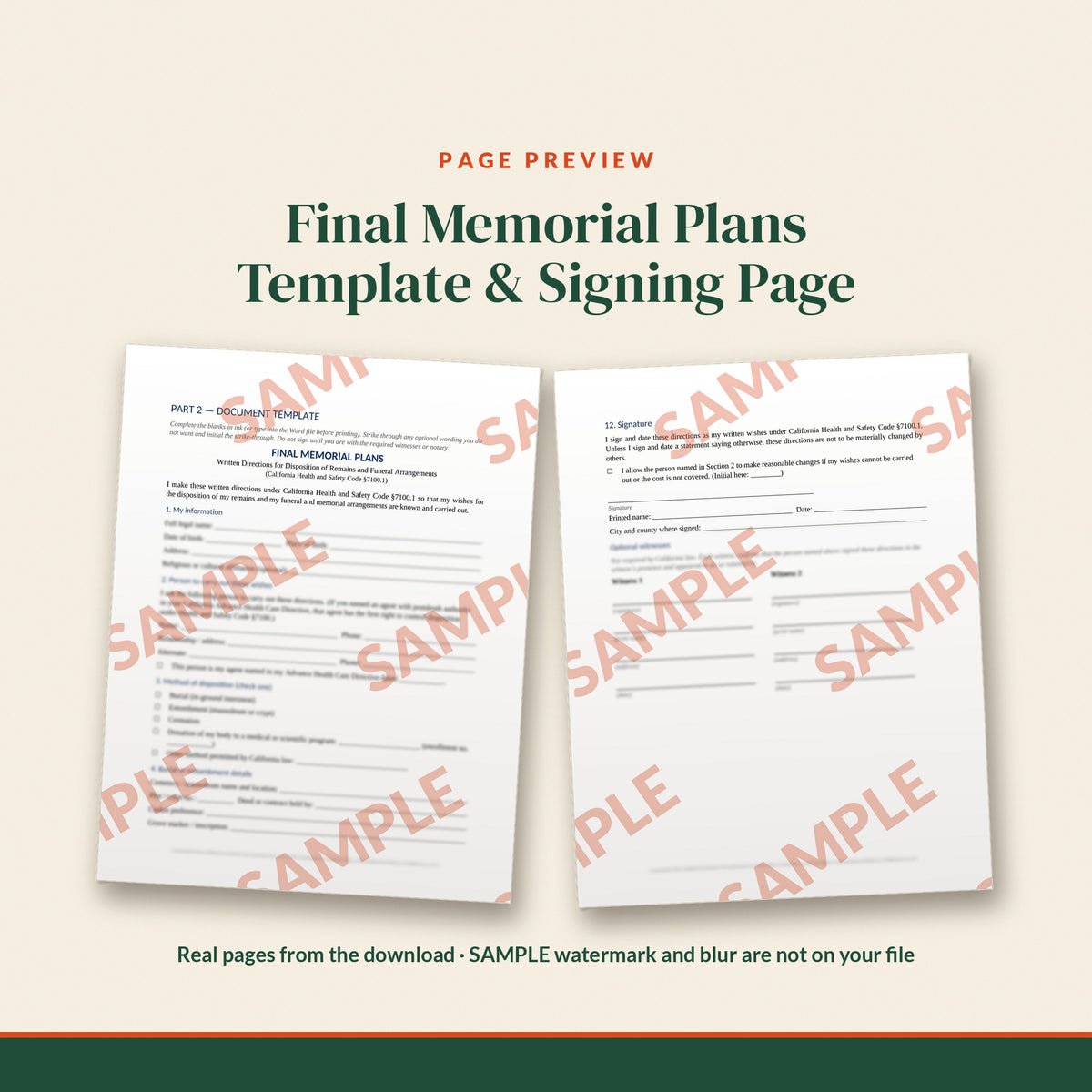 California Final Memorial Plans Template, document preview, page 2
