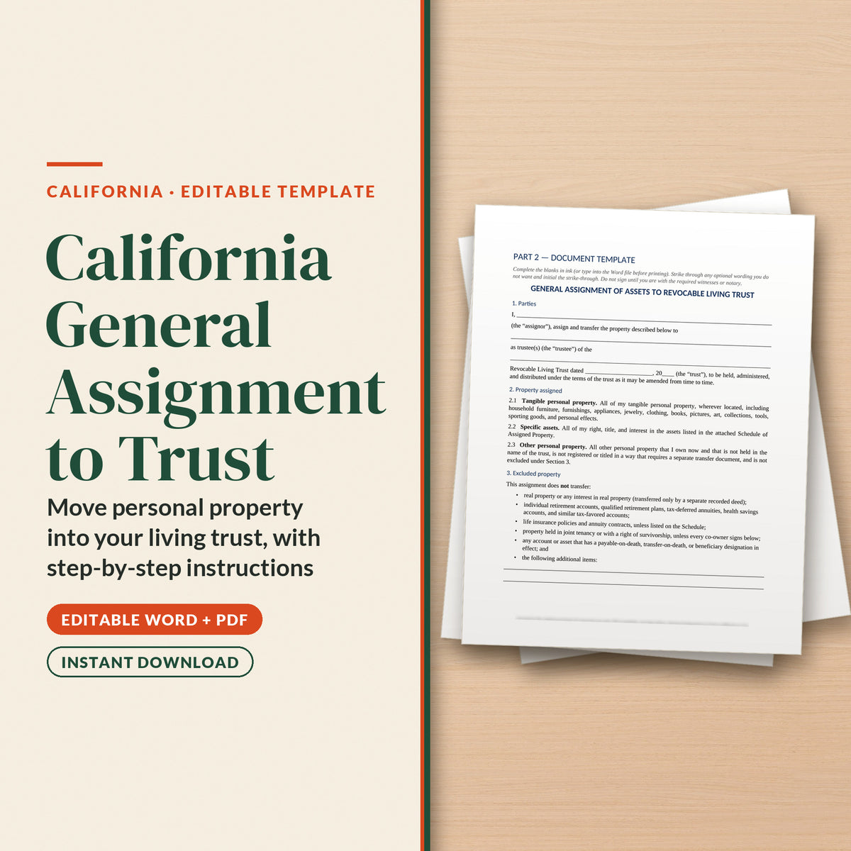 California General Assignment to Trust Template, cover page