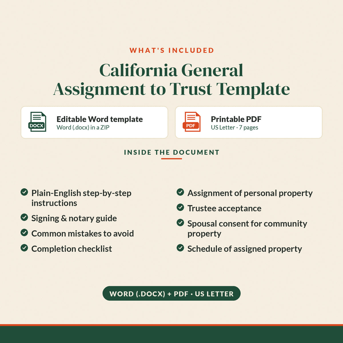 California General Assignment to Trust Template, what's included