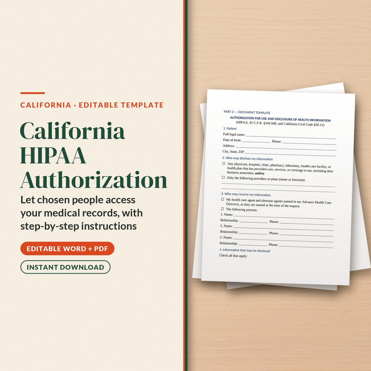 California HIPAA Authorization / Release Template, cover page