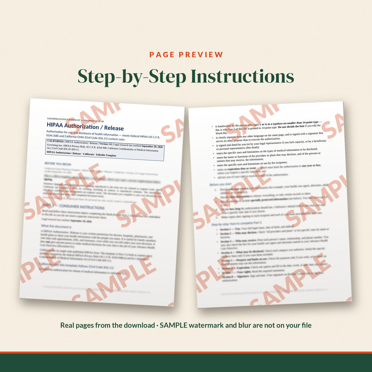California HIPAA Authorization / Release Template, document preview, page 1