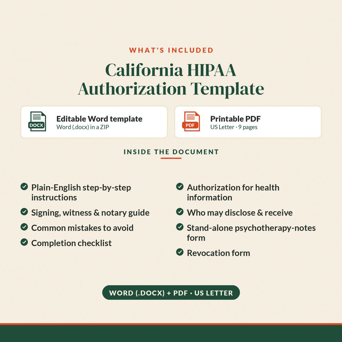 California HIPAA Authorization / Release Template, what's included