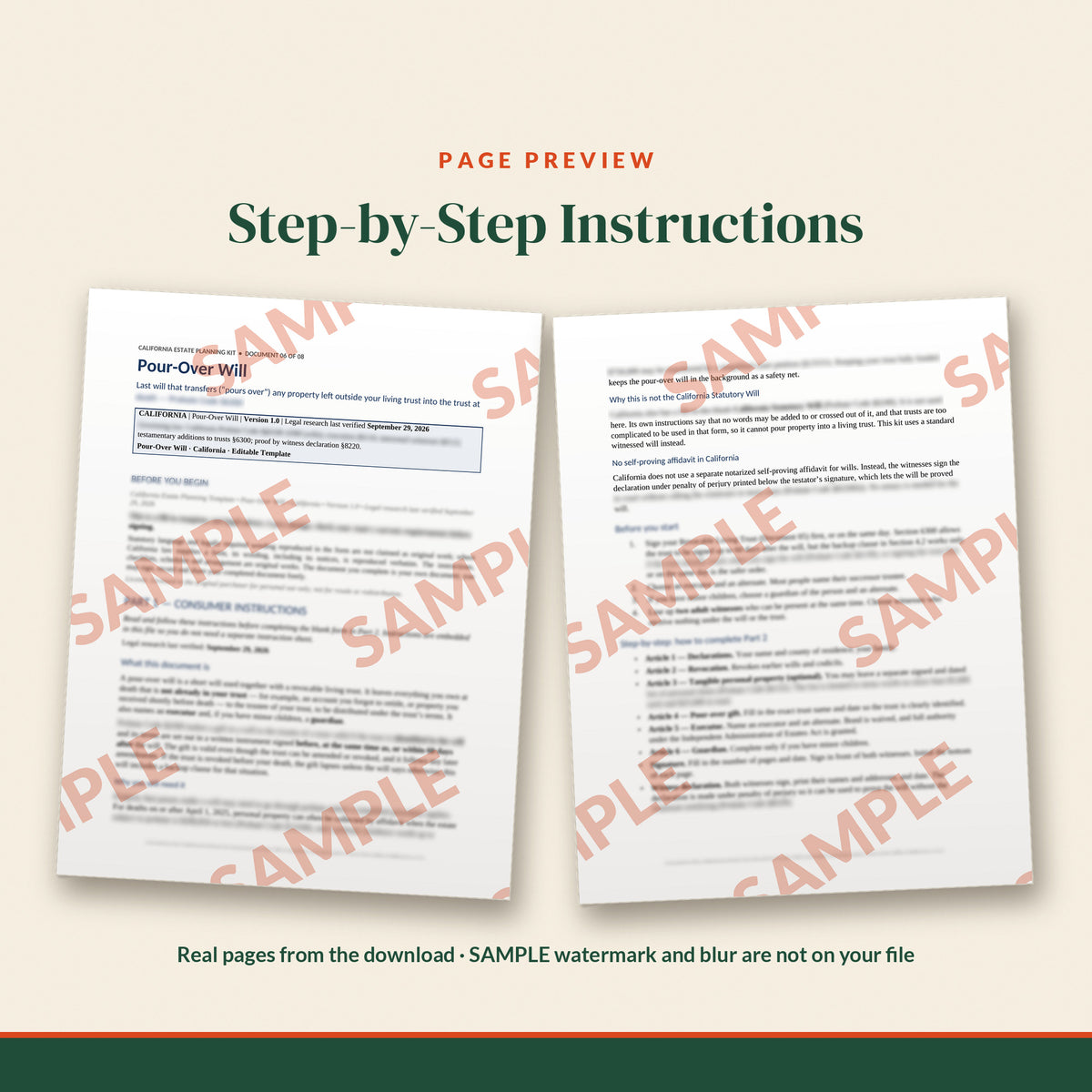 California Pour-Over Will Template, document preview, page 1