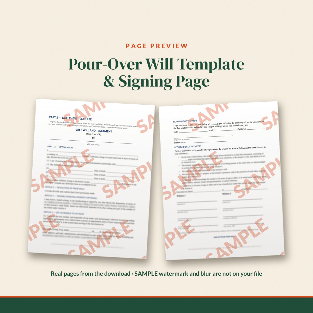 California Pour-Over Will Template, document preview, page 2