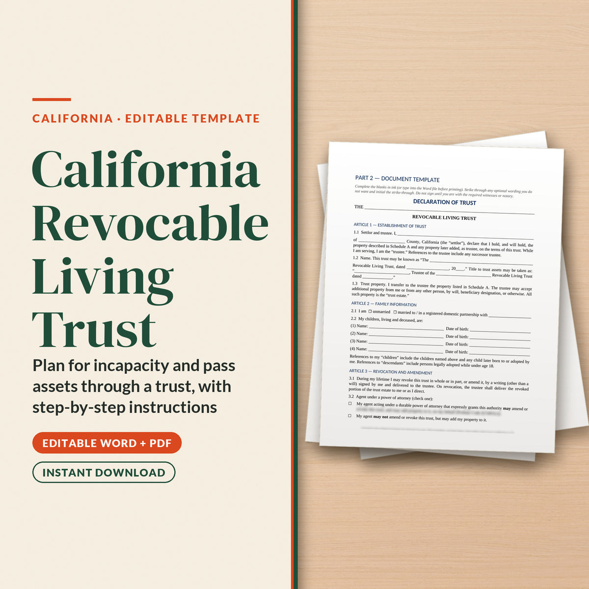 California Revocable Living Trust Template, cover page