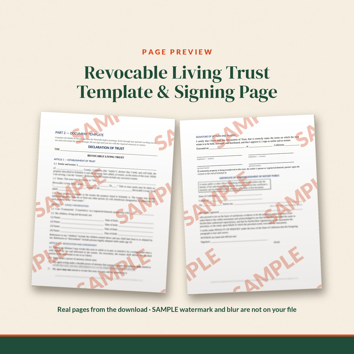 California Revocable Living Trust Template, document preview, page 2