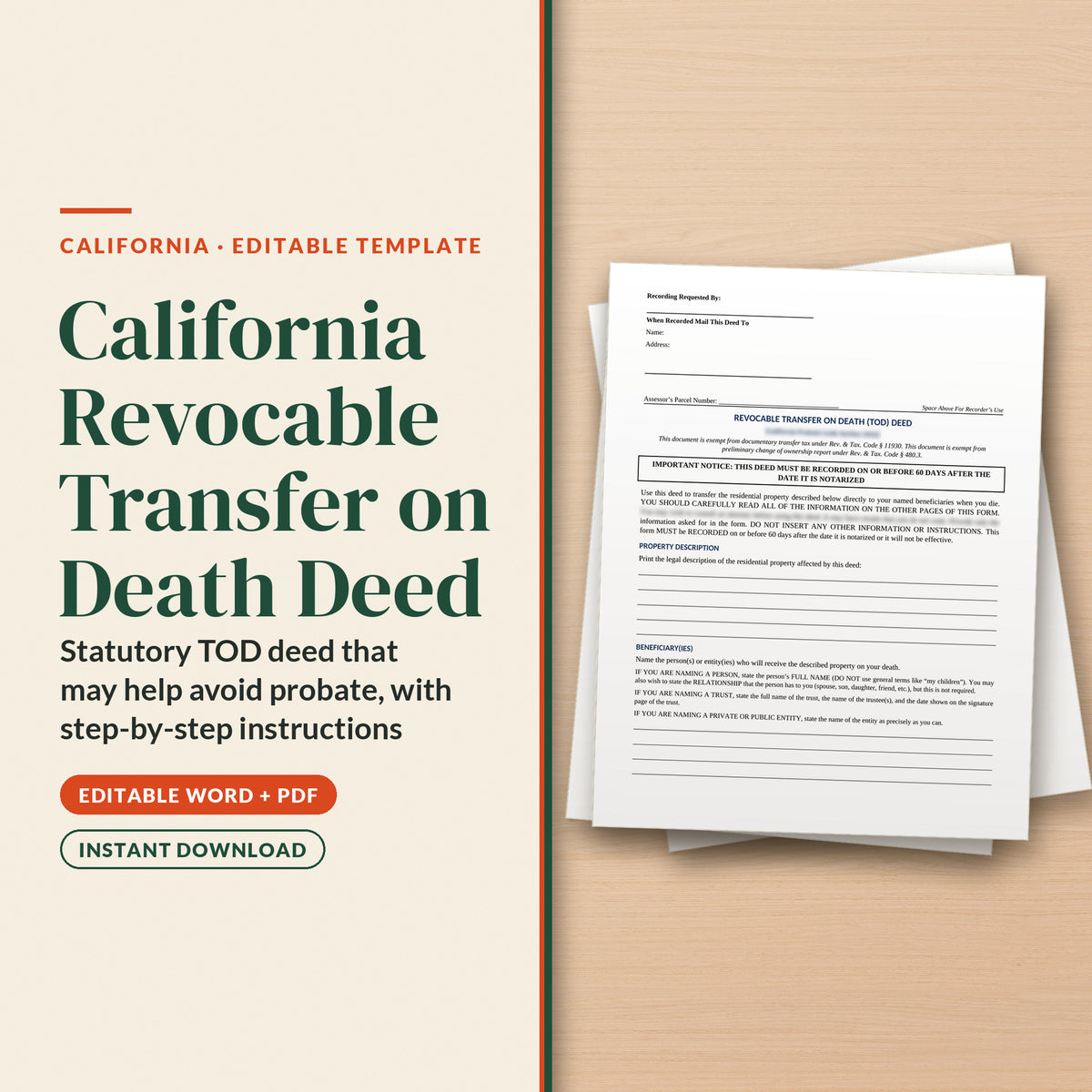 California Revocable Transfer on Death Deed Template, cover page