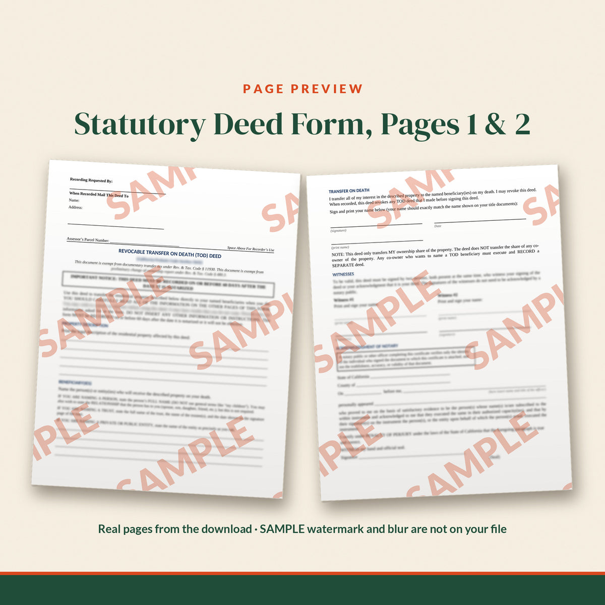 California Revocable Transfer on Death Deed Template, document preview, page 2
