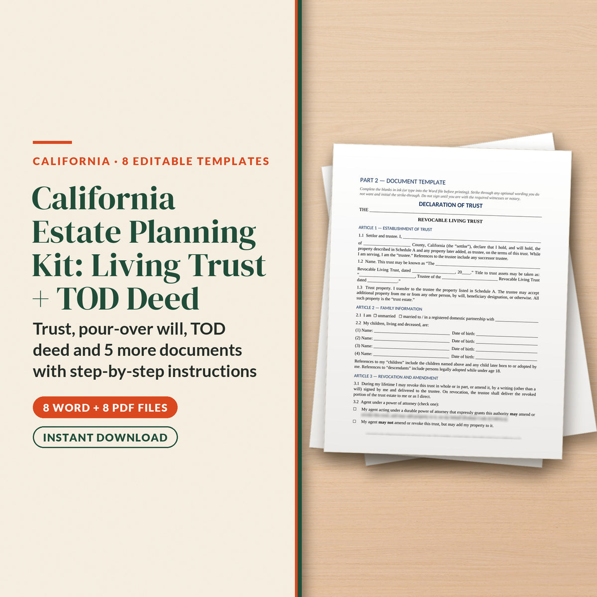 California Revocable Living Trust Estate Plan with Transfer on Death Deed Kit, cover page