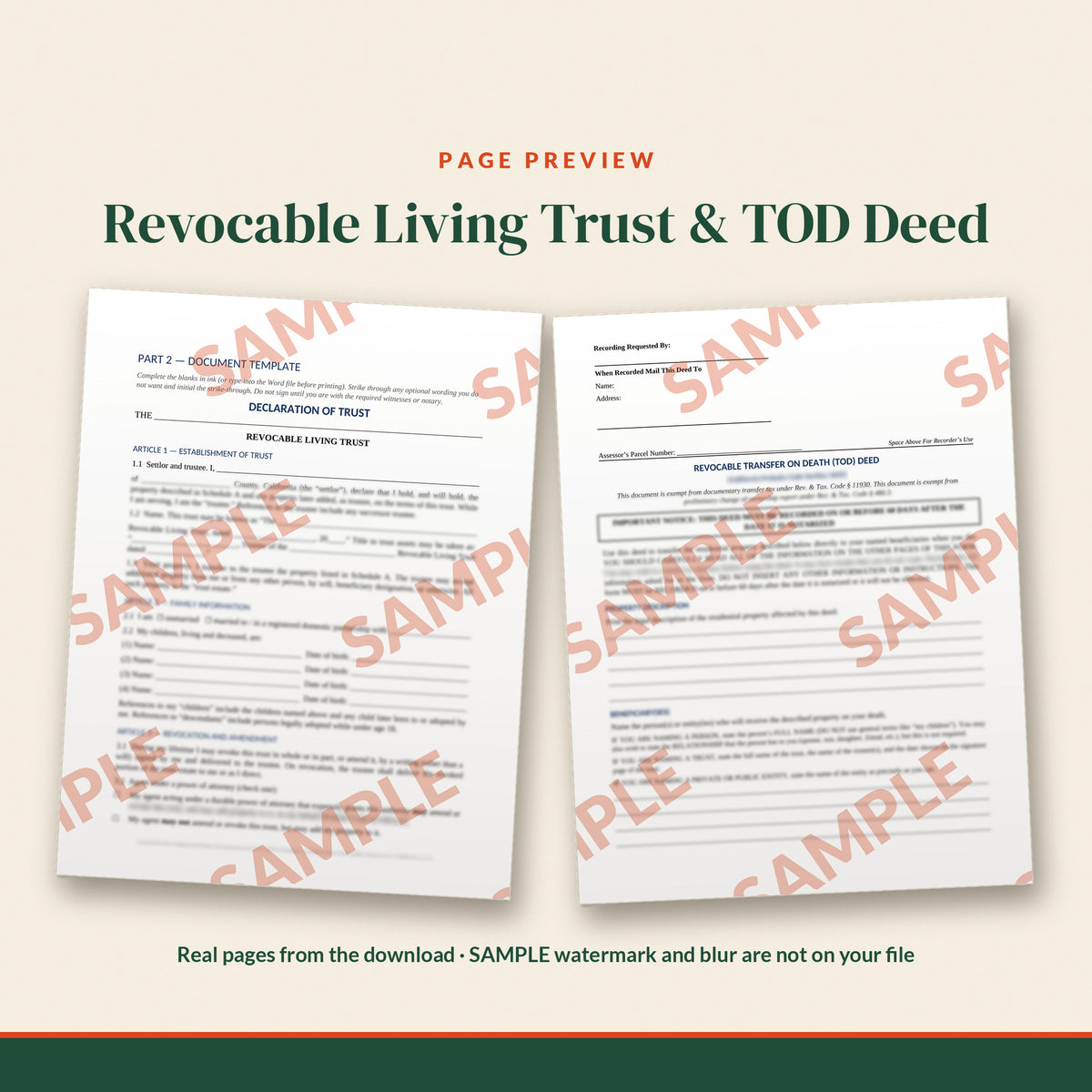 California Revocable Living Trust Estate Plan with Transfer on Death Deed Kit, document preview, page 1