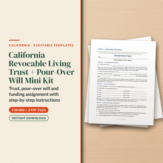 California Revocable Living Trust + Pour-Over Will Mini Kit, cover page