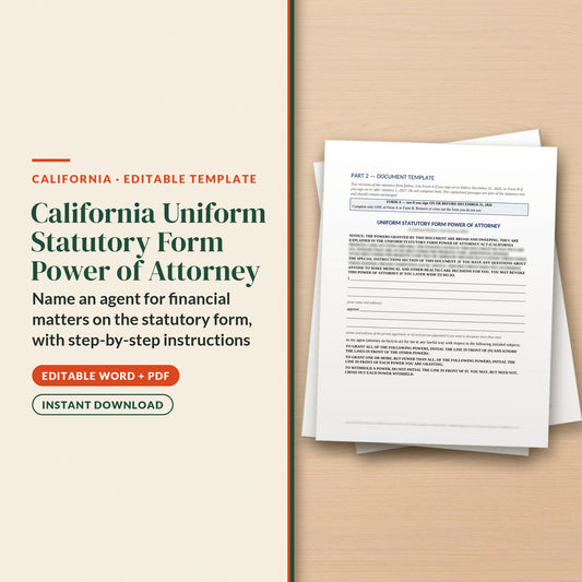 California Uniform Statutory Form Power of Attorney Template, cover page