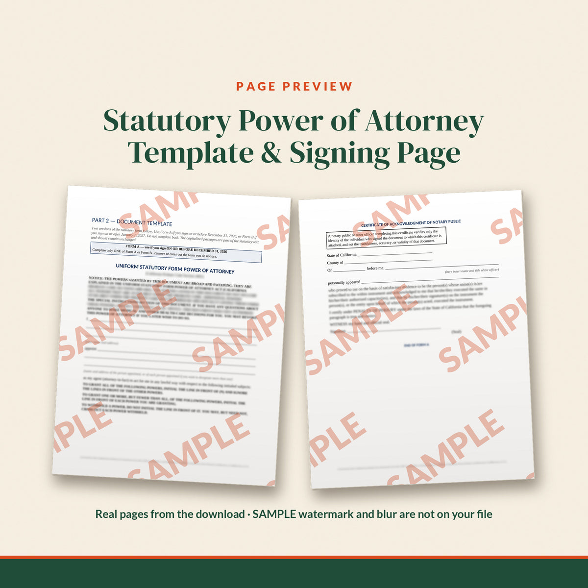 California Uniform Statutory Form Power of Attorney Template, document preview, page 2