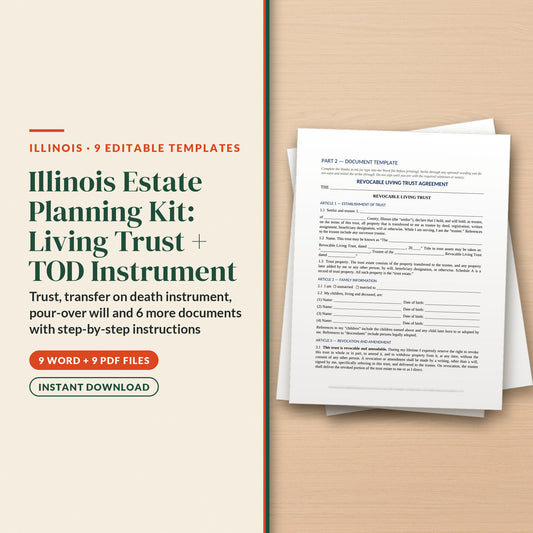 Illinois Complete Estate Plan Kit with Living Trust and Transfer on Death Instrument, cover page
