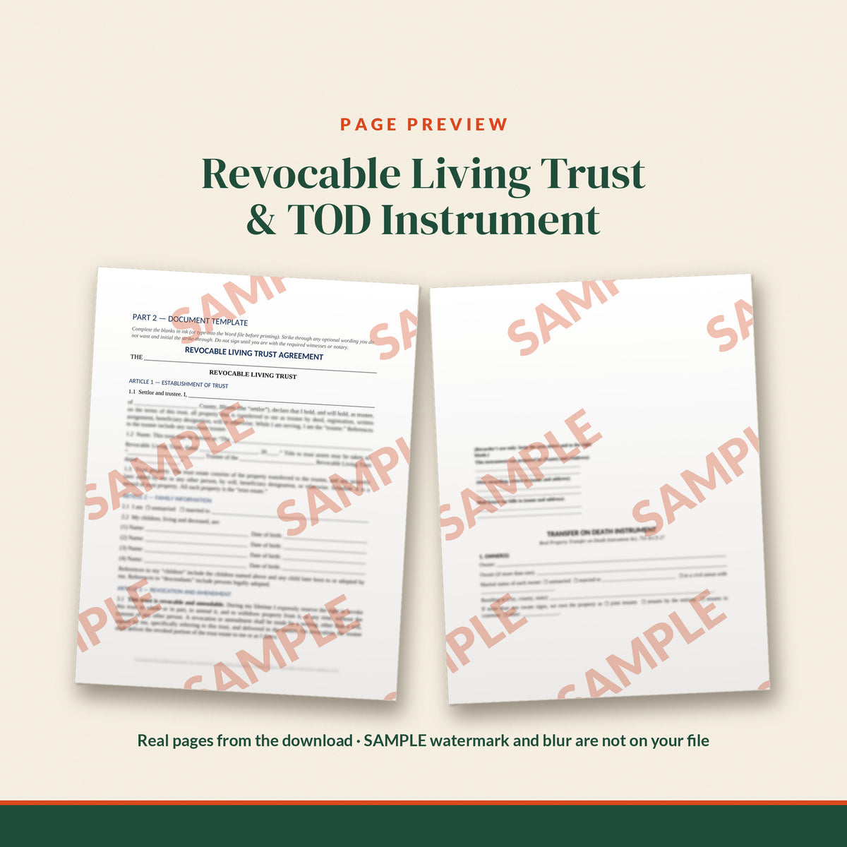 Illinois Complete Estate Plan Kit with Living Trust and Transfer on Death Instrument, document preview, page 1