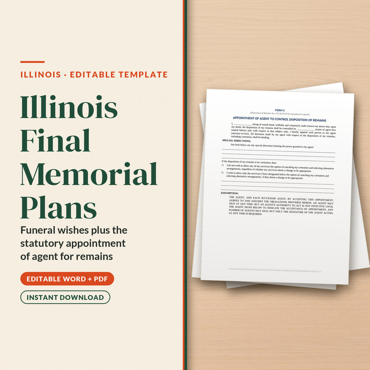 Illinois Final Memorial Plans Template, cover page