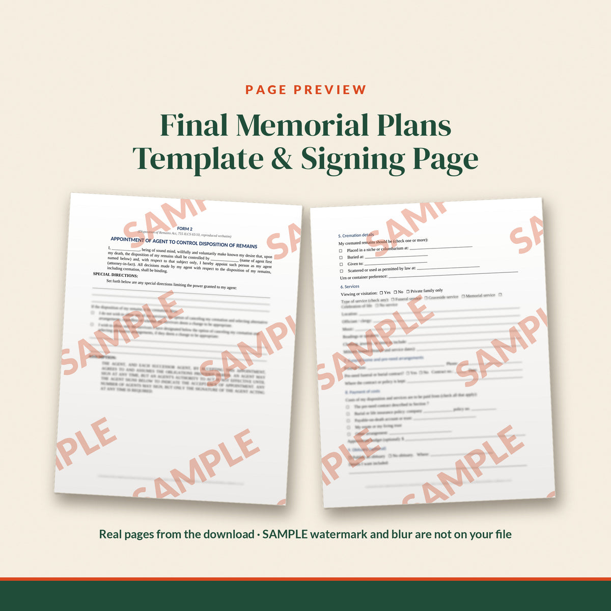 Illinois Final Memorial Plans Template, document preview, page 2