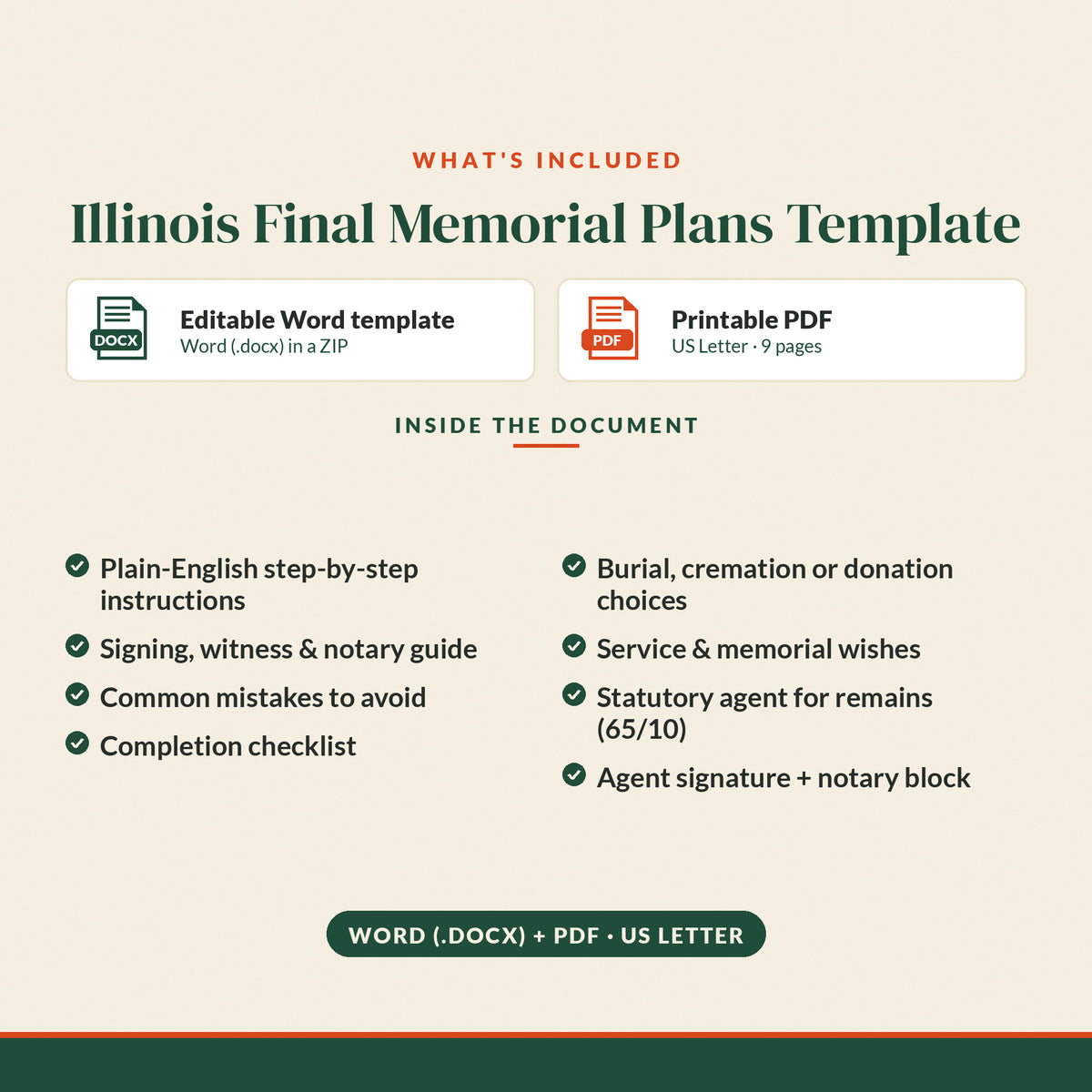 Illinois Final Memorial Plans Template, what's included