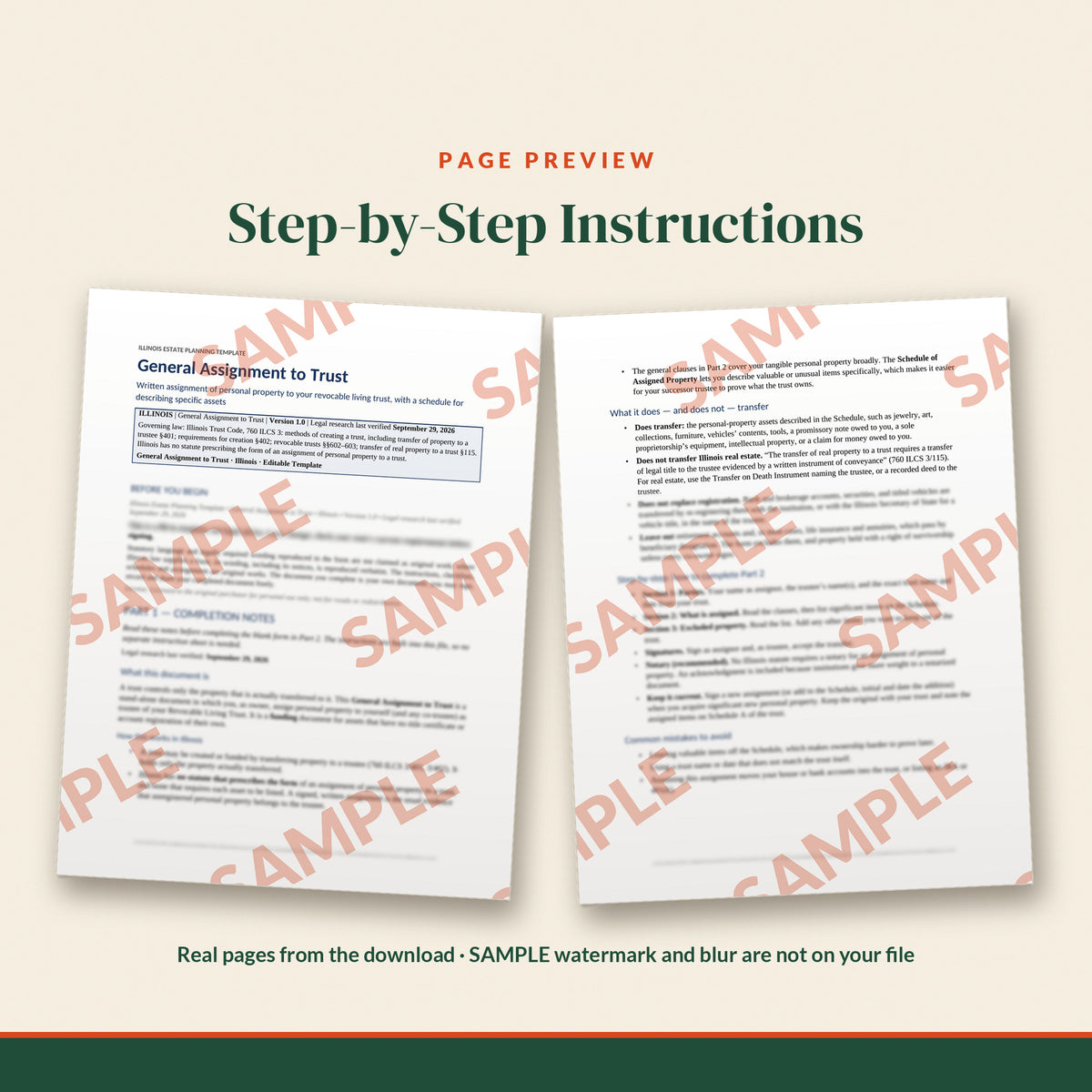 Illinois General Assignment to Trust Template, document preview, page 1
