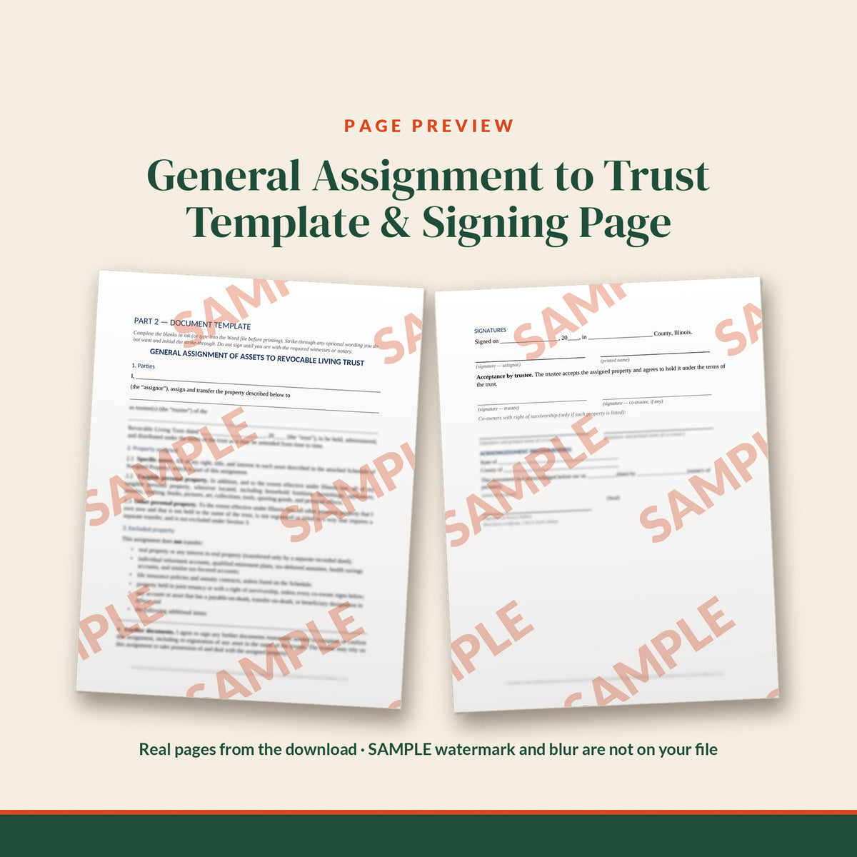Illinois General Assignment to Trust Template, document preview, page 2