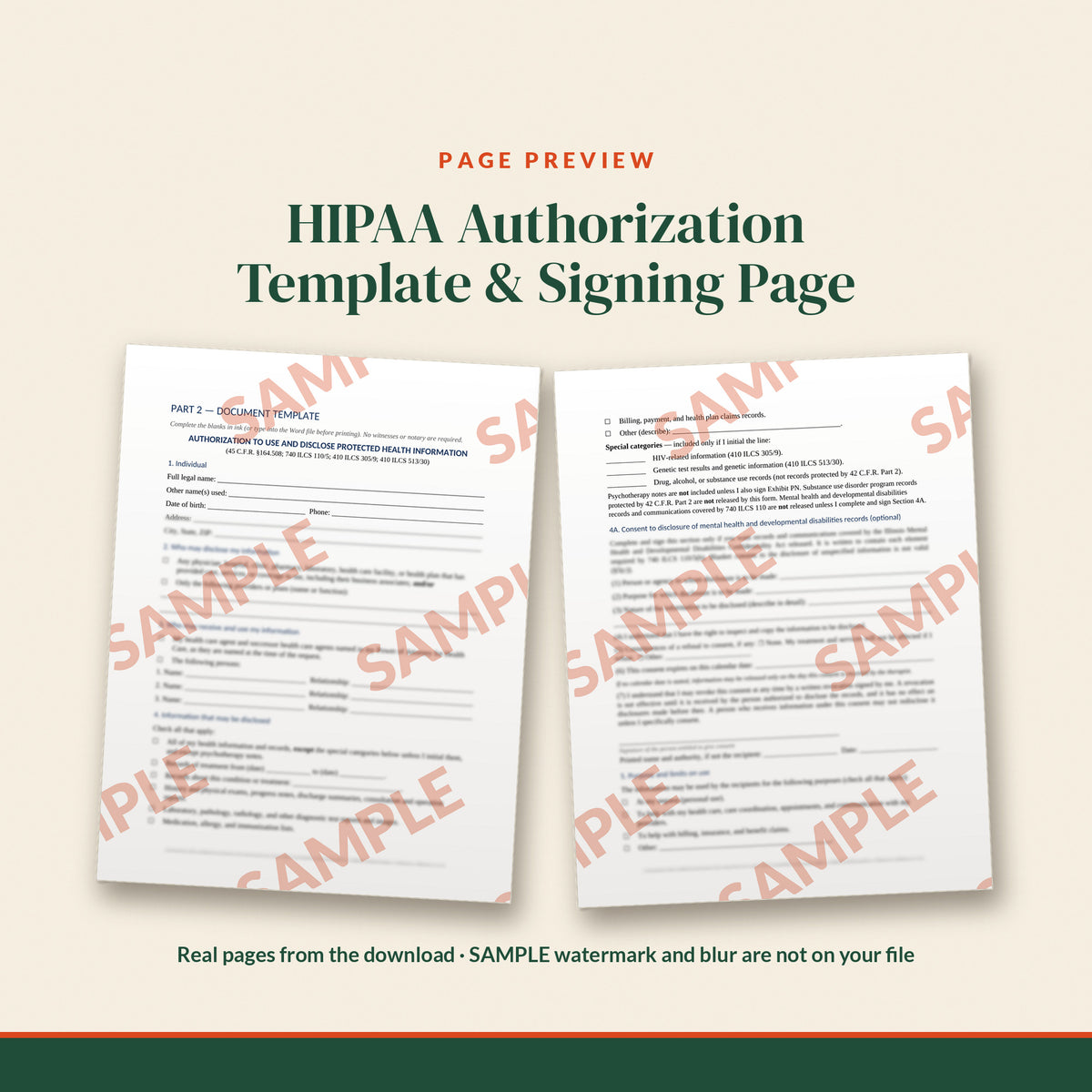 Illinois HIPAA Authorization / Release Template, document preview, page 2