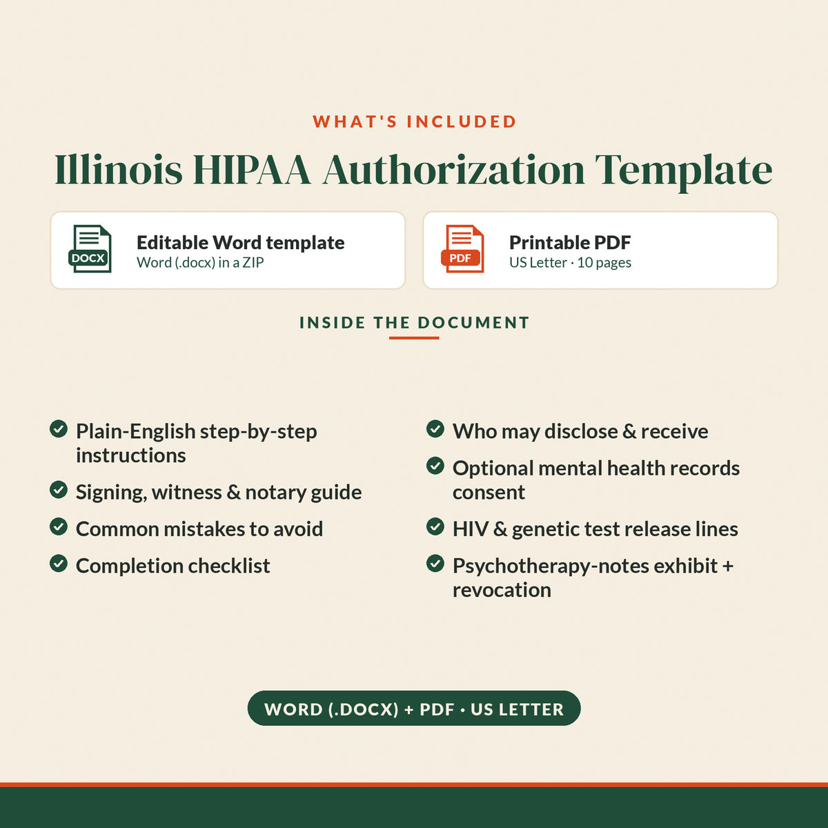 Illinois HIPAA Authorization / Release Template, what's included
