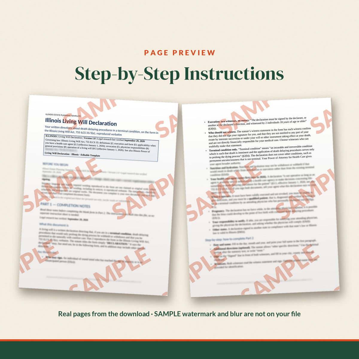 Illinois Living Will Declaration Template, document preview, page 1