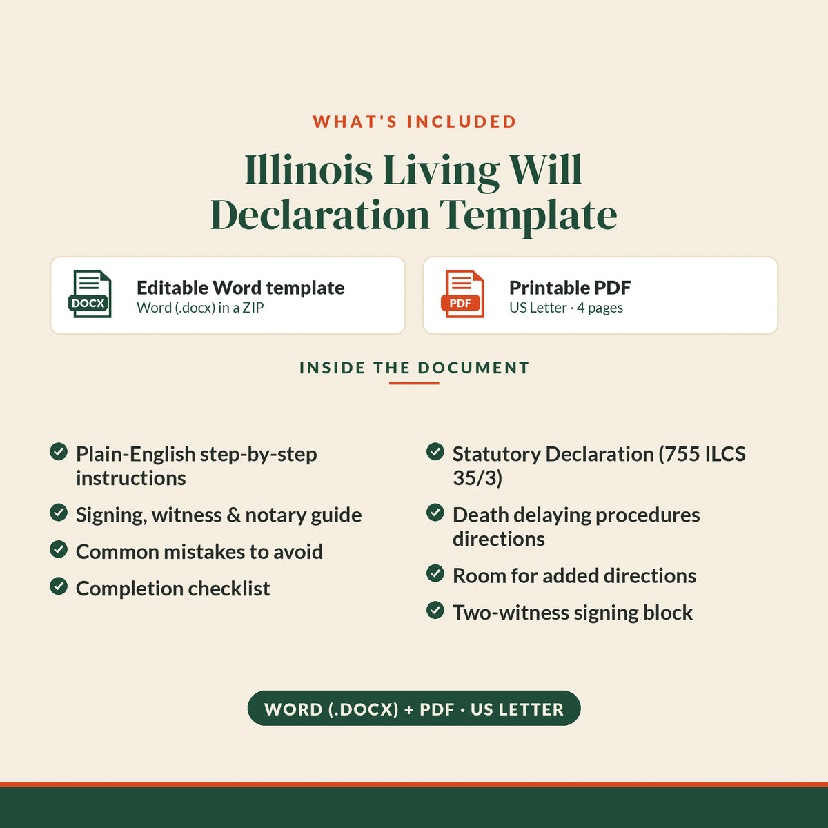 Illinois Living Will Declaration Template, what's included