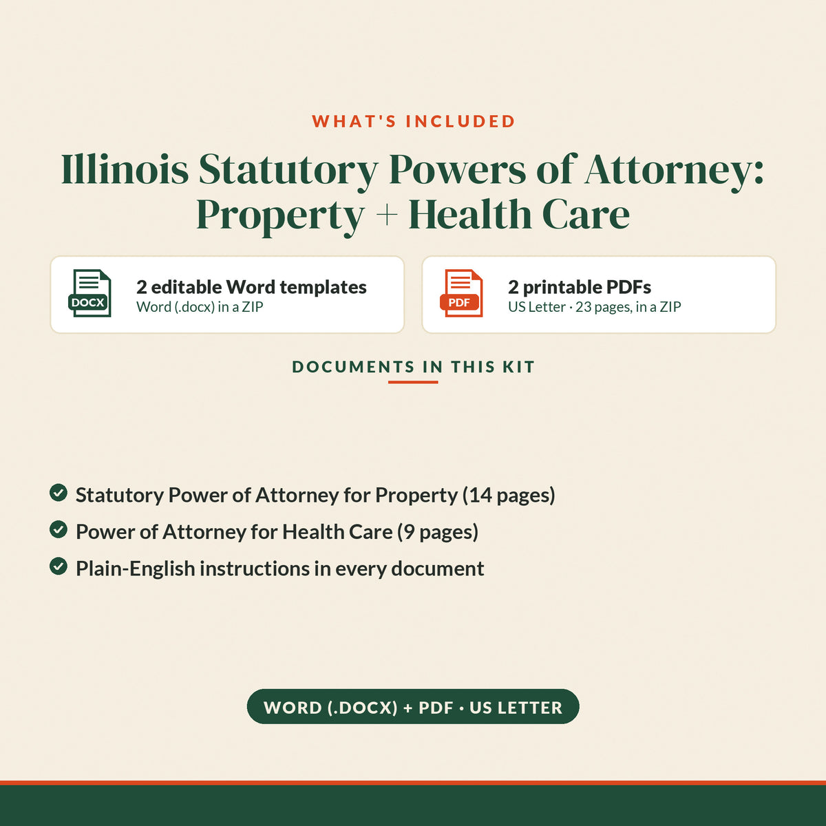 Illinois Statutory Powers of Attorney Kit: Property + Health Care, what's included