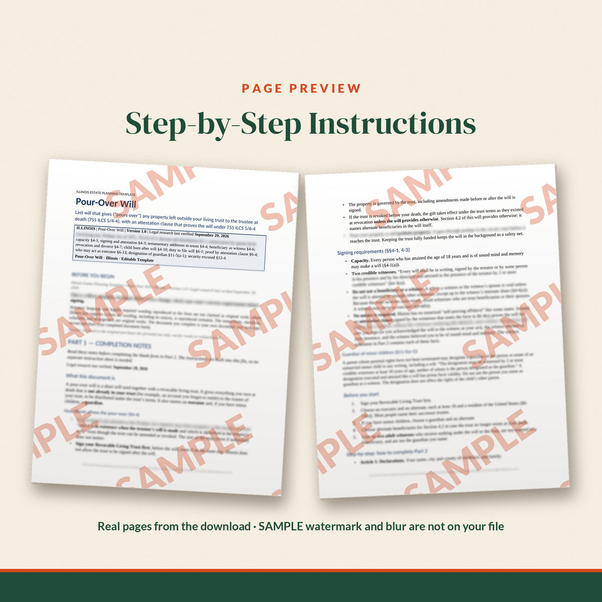 Illinois Pour-Over Will Template, document preview, page 1