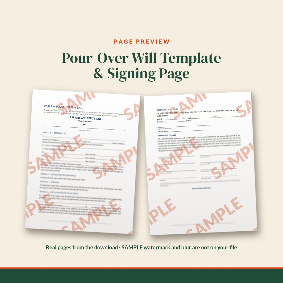 Illinois Pour-Over Will Template, document preview, page 2