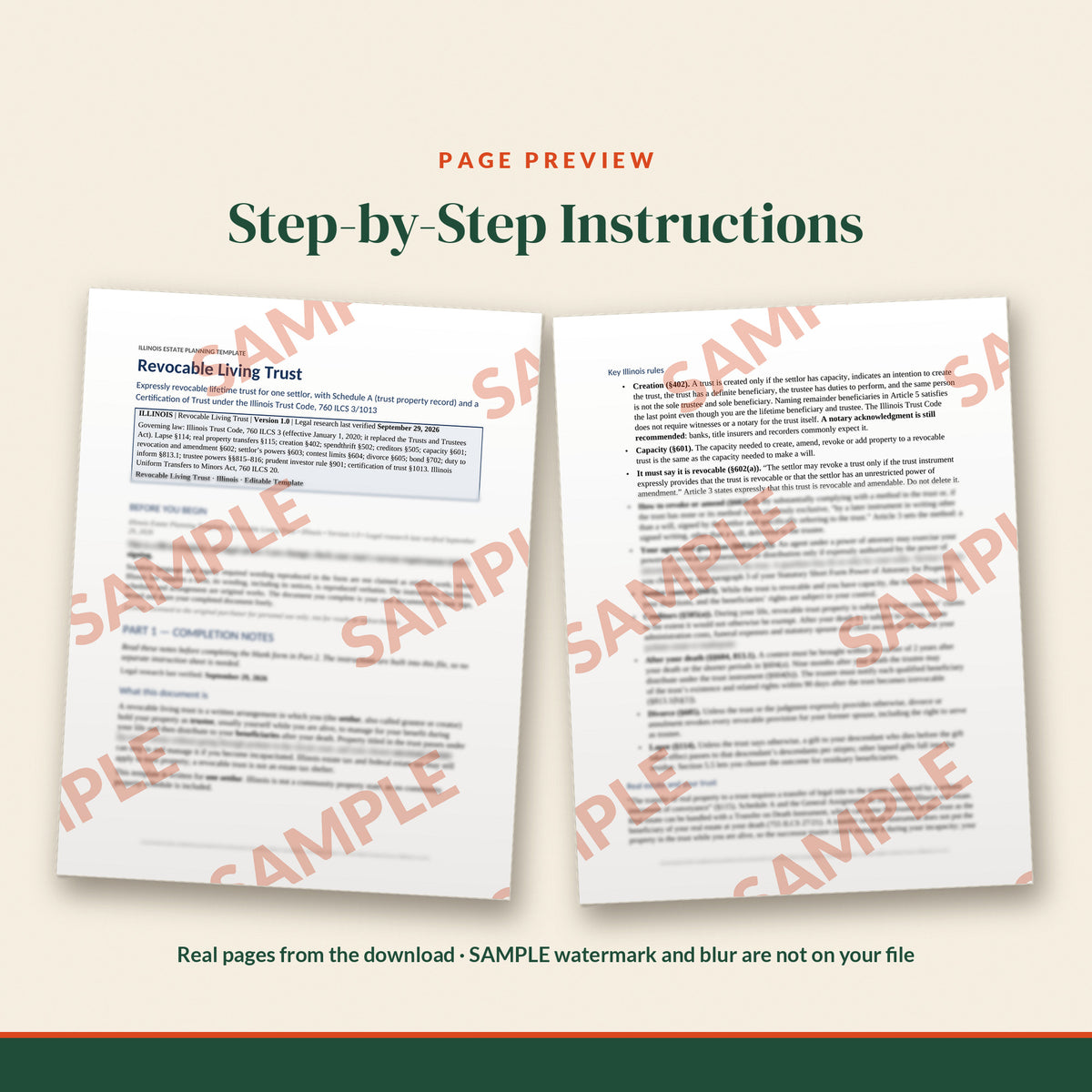 Illinois Revocable Living Trust Template, document preview, page 1