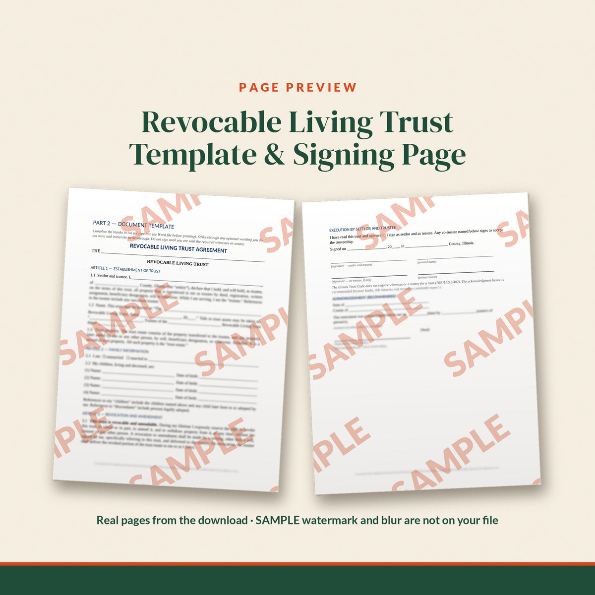Illinois Revocable Living Trust Template, document preview, page 2