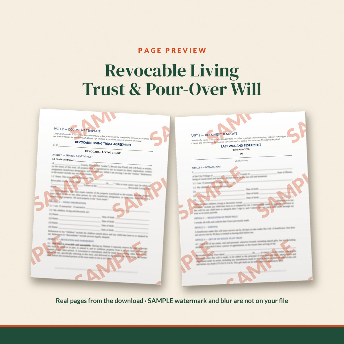 Illinois Revocable Living Trust + Pour-Over Will Mini Kit, document preview, page 1