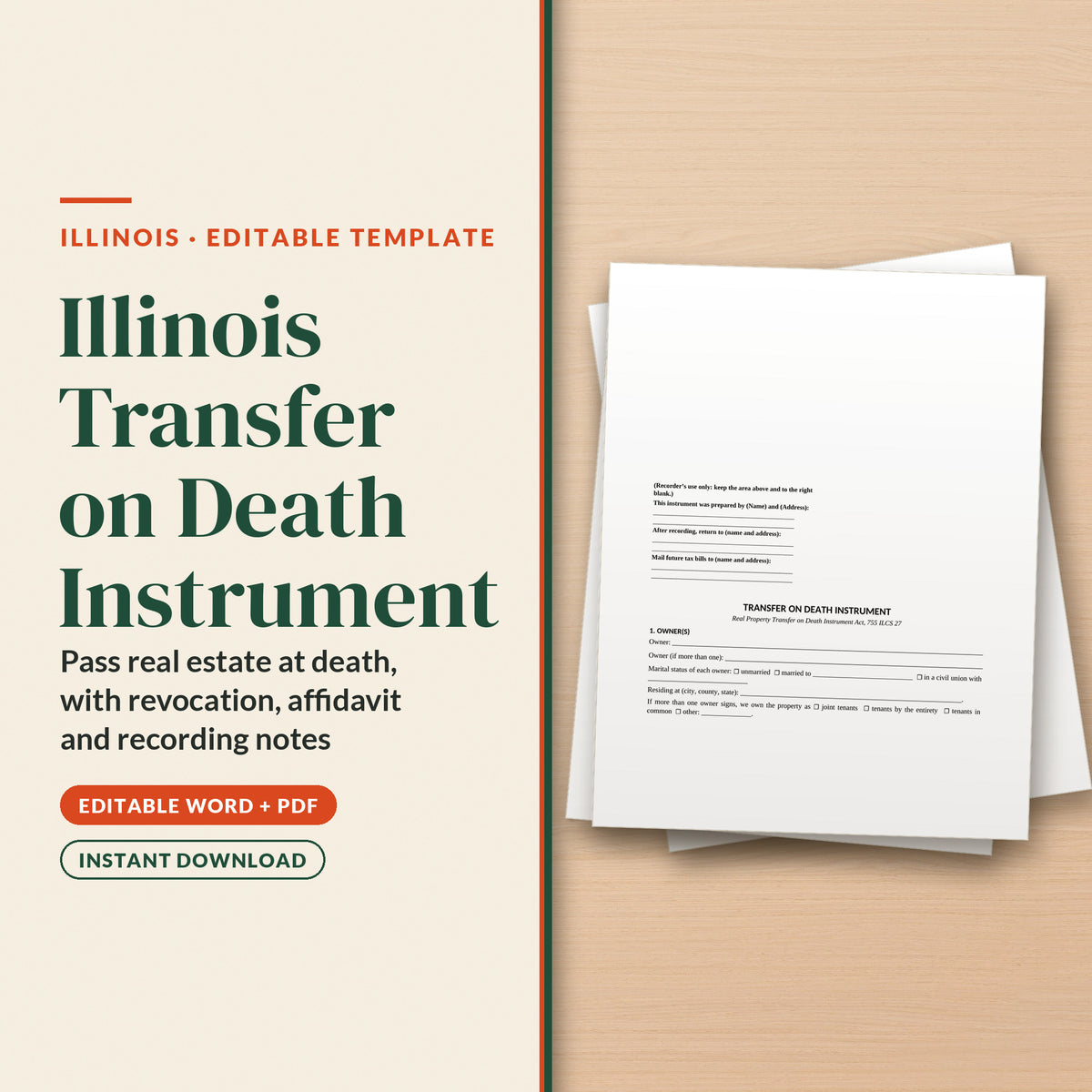 Illinois Transfer on Death Instrument Template, cover page