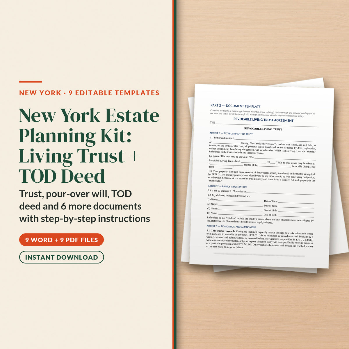 New York Complete Estate Plan Kit with Living Trust and Transfer on Death Deed, cover page
