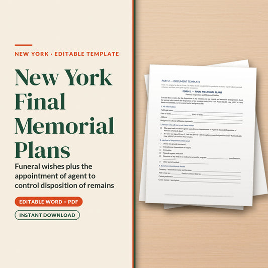 New York Final Memorial Plans Template, cover page