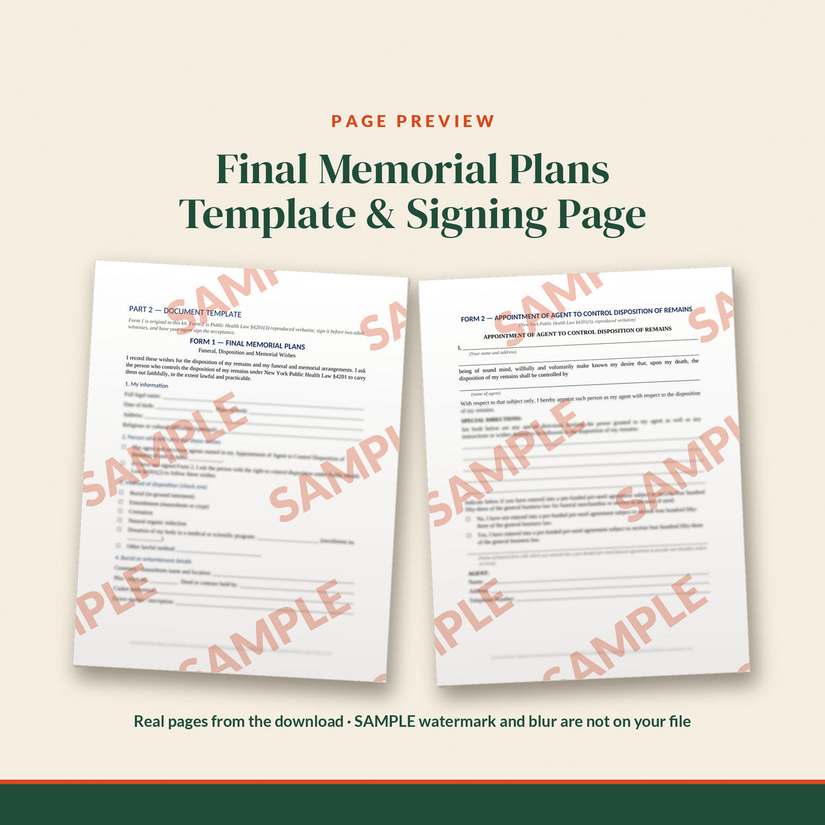 New York Final Memorial Plans Template, document preview, page 2