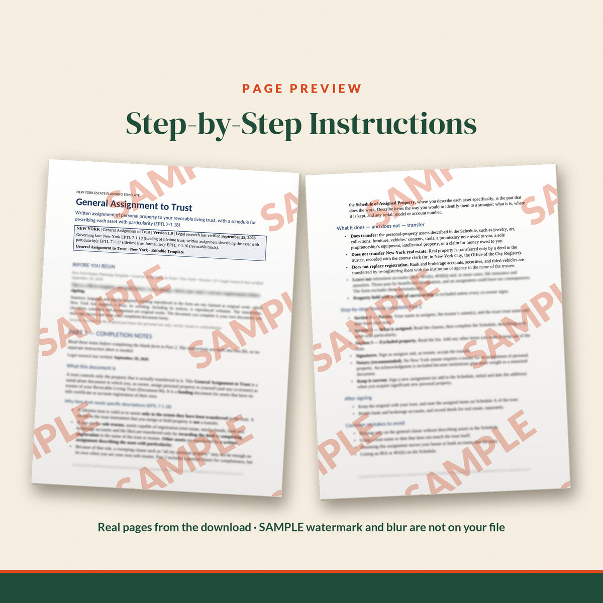 New York General Assignment to Trust Template, document preview, page 1