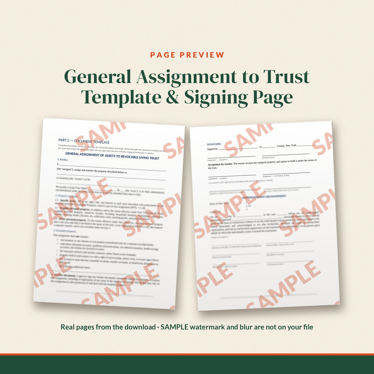 New York General Assignment to Trust Template, document preview, page 2
