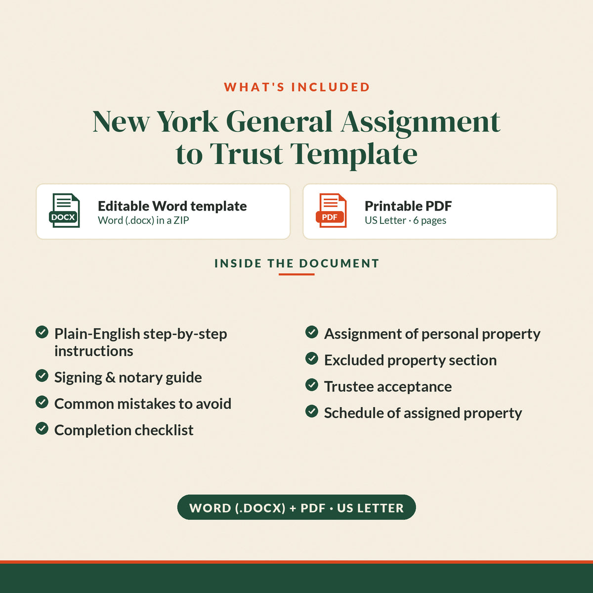 New York General Assignment to Trust Template, what's included