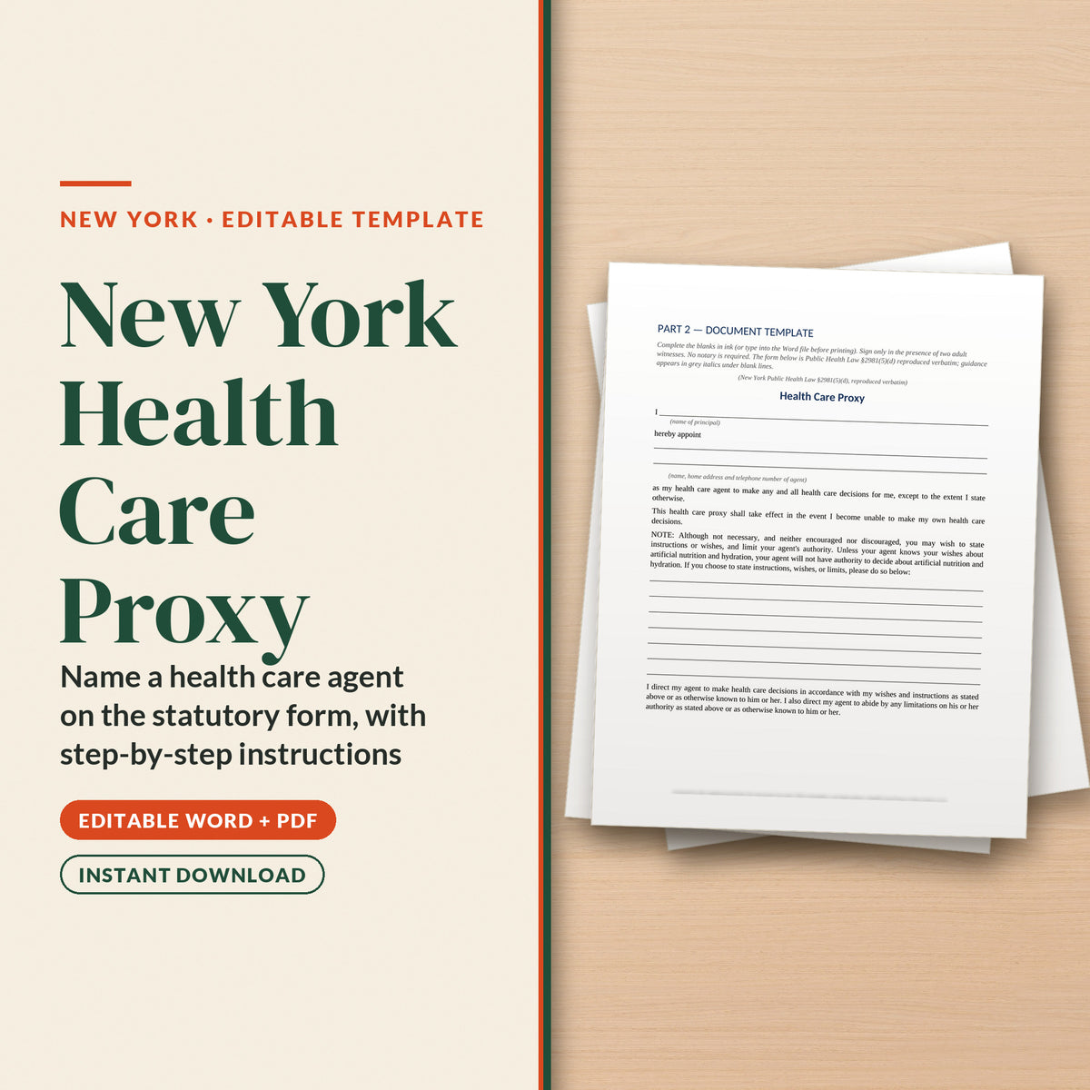 New York Health Care Proxy Template, cover page