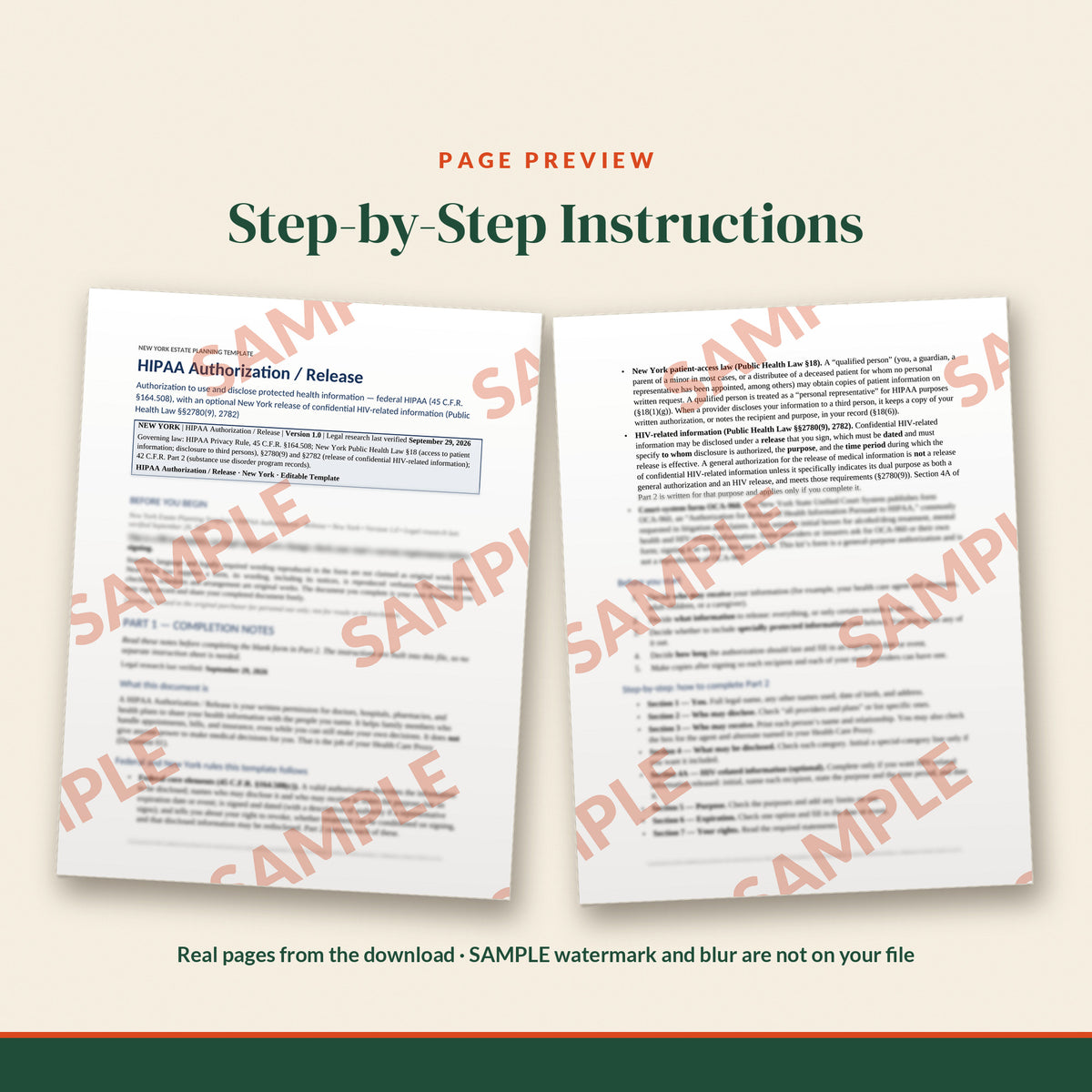 New York HIPAA Authorization / Release Template, document preview, page 1