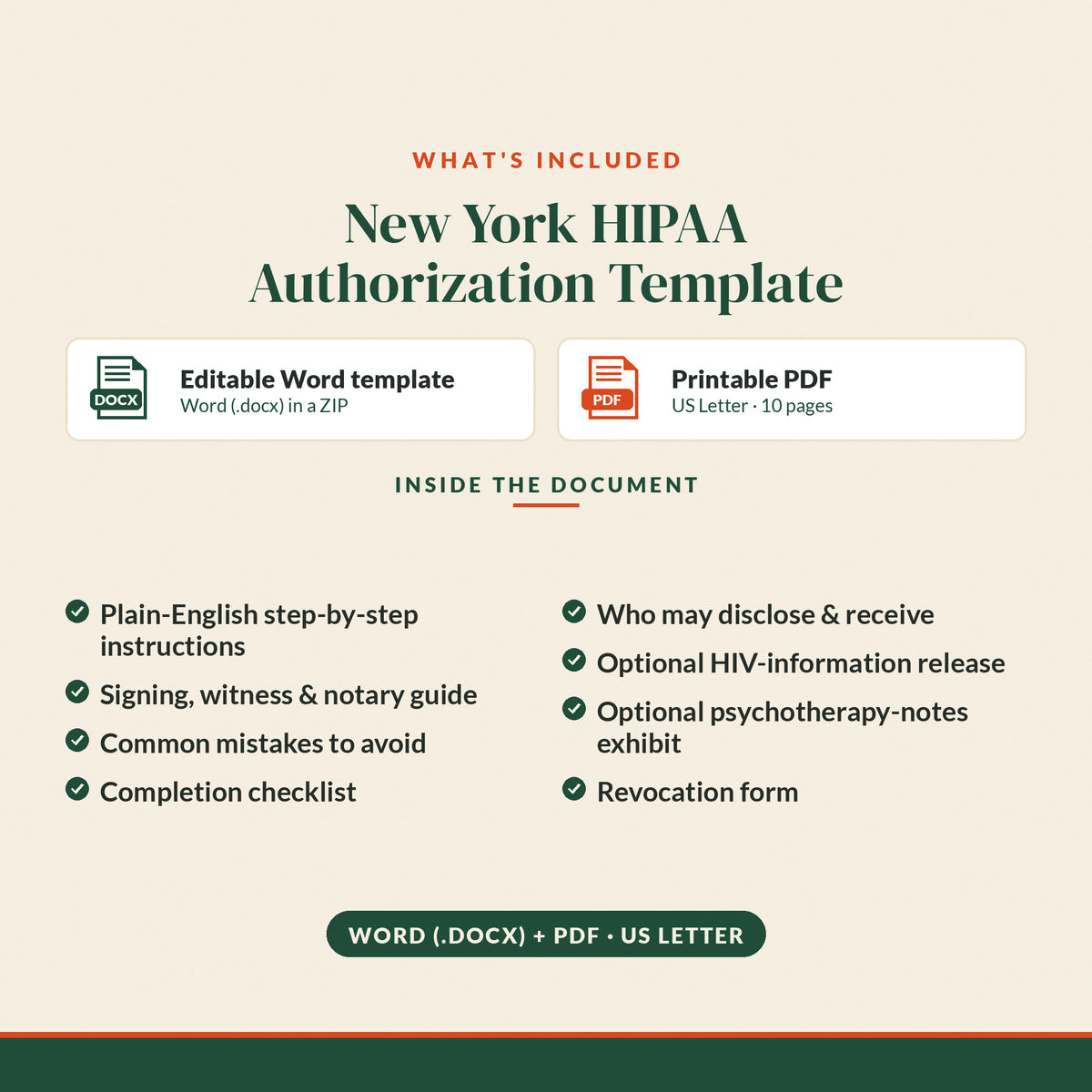 New York HIPAA Authorization / Release Template, what's included