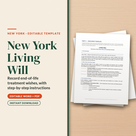 New York Living Will Template, cover page